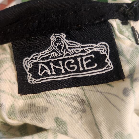 Angie Dress Sz Large Juniors Mini Collar Green Cream Floral Preppy Fairy Y2K Bow - Picture 11 of 16